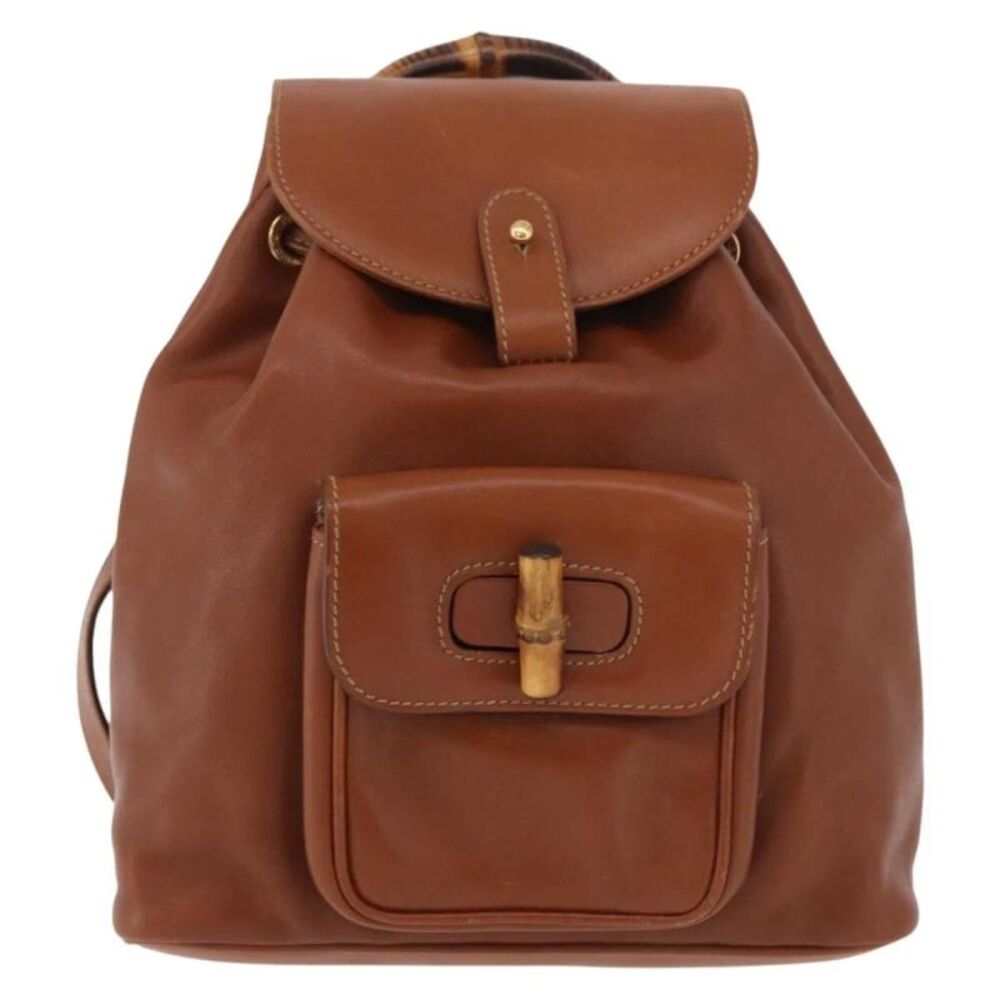 Gucci Vintage Bamboo Leather Brown Leather Backpack Bag